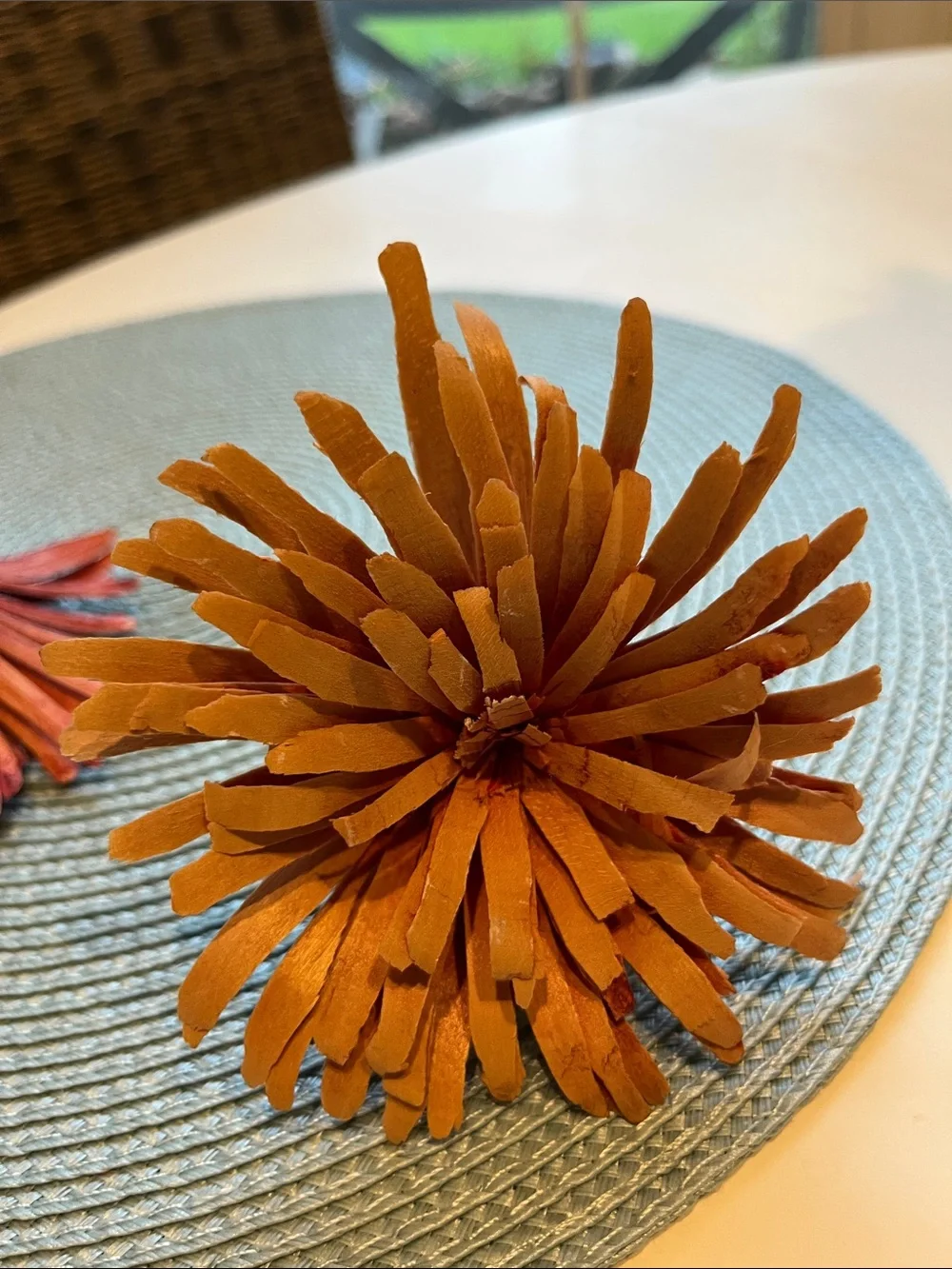 3 Handcrafted Decorative Wood Flower Set - Orange, Rust & Natural